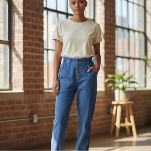 Sundance Women's Size 4 Blue Linen Blend Straight Leg Dress Pants